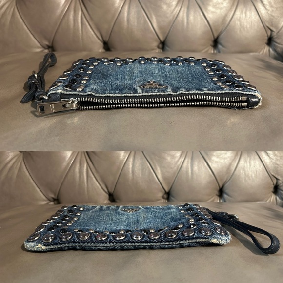 💥SOLD💥 PRADA Denim Borchie Wristlet Pouch Bag Authentic with COA cards receipt - Picture 9 of 17